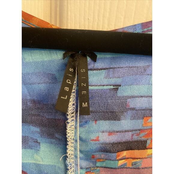 LAPIS Women's Asymettrical Colorful‎ Long Line Sleeveless Blouse Satin Artsy M - Picture 2 of 7